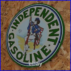 Vintage 1953 Independent Gasoline Porcelain Gas & Oil Americana Man Cave Sign
