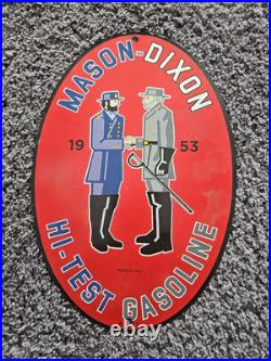 Vintage 1953 Mason-dixon Motor Oil Gasoline Porcelain Gas Pump Sign 12 X 8