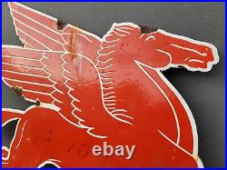 Vintage 1953 Mobil Porcelain Sign Red Flying Horse Pegasus Gas Service Oil Peggy