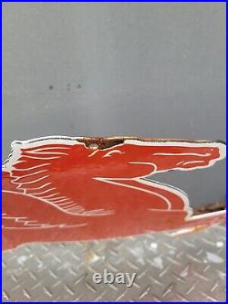 Vintage 1953 Mobil Porcelain Sign Red Flying Horse Pegasus Gas Service Oil Peggy