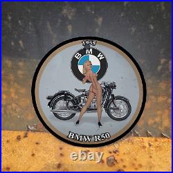 Vintage 1955 Bmw R50 Motorcycle Porcelain Gas Oil 4.5 Sign
