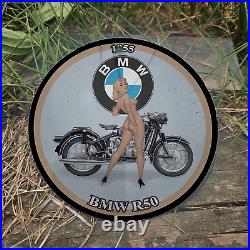 Vintage 1955 Bmw R50 Motorcycle Porcelain Gas Oil 4.5 Sign