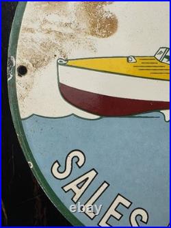 Vintage 1955 Mercury Outboard Motors Sales And Service Porcelain Sign 12