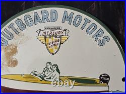 Vintage 1955 Mercury Outboard Motors Sales And Service Porcelain Sign 12
