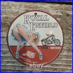 Vintage 1955 Royal Enfield Sales & Services Porcelain Gas Oil 4.5 Sign