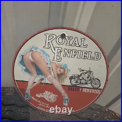 Vintage 1955 Royal Enfield Sales & Services Porcelain Gas Oil 4.5 Sign