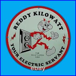 Vintage 1956 Kilowatt Red Boy Gas Station Service Man Cave Oil Porcelain Sign