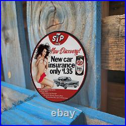 Vintage 1956 Stp Oil Treatment Porcelain Gas Oil 4.5 Sign