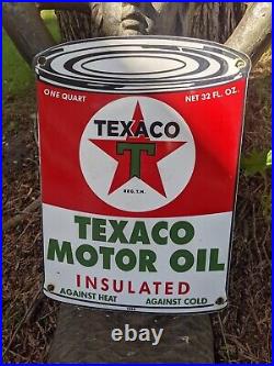 Vintage 1956 Texaco Motor Oil Can Porcelain Metal Gas Station Sign 11 X 8