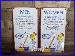 Vintage 1957 Dated Esso Womens And Men Restroom Porcelain Gas Oil Sign 11 X 6