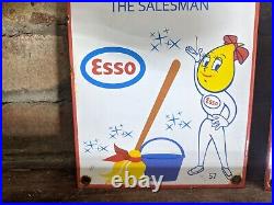 Vintage 1957 Dated Esso Womens And Men Restroom Porcelain Gas Oil Sign 11 X 6