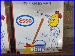 Vintage 1957 Dated Esso Womens And Men Restroom Porcelain Gas Oil Sign 11 X 6