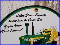 Vintage 1957 John Deere Porcelain Sign Intl Harvester Farm Tractor Gas Oil Girl