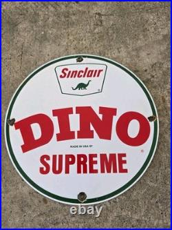 Vintage 1957 Sinclair Dino Supreme Gas Station Porcelain Sign 12