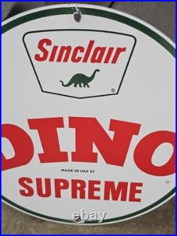 Vintage 1957 Sinclair Dino Supreme Packed Porcelain Sign 12