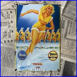 Vintage 1957 Veedol Motor Oil Gas Station 8x12 Inches Porcelain Enamel Sign