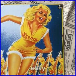Vintage 1957 Veedol Motor Oil Gas Station 8x12 Inches Porcelain Enamel Sign