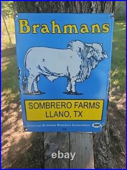 Vintage 1958 Brahmans American Breeders Association Porcelain Enamel Sign Texas Vintage 1958 Brahmans American Breeders Association Porcelain Enamel Sign Texas