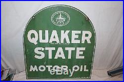 Vintage 1958 Quaker State Motor Oil Gas Station 2 Sided 29 Metal Sign