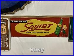 Vintage 1958 Squirt Embossed Metal Advertising Sign WithSquirt Boy GAS OIL COLA