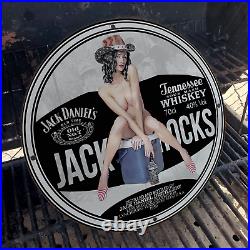 Vintage 1959 Jack Daniel's Tennessee Sour Mash Whiskey Porcelain Gas & Oil Sign