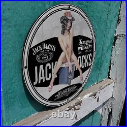 Vintage 1959 Jack Daniel's Tennessee Sour Mash Whiskey Porcelain Gas & Oil Sign