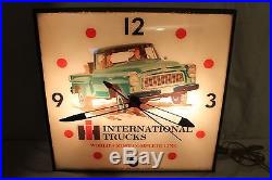 Vintage 1960's IH International Trucks Farm Gas Oil 15 Lighted Metal Clock Sign
