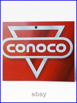 Vintage 1960s-Early 1970s Conoco Gasoline Metal Sign Red & White Triangle Logo