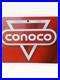 Vintage 1960s-Early 1970s Conoco Gasoline Metal Sign Red & White Triangle Logo