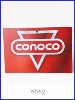 Vintage 1960s-Early 1970s Conoco Gasoline Metal Sign Red & White Triangle Logo