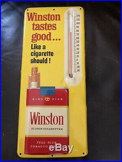 Vintage 1960s Winston Cigarettes Tobacco Gas Oil Embossed Metal Thermometer Sign