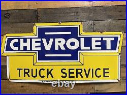 Vintage 1961 Chevrolet Porcelain Sign Gas & Oil Truck Dealer Automobile Service