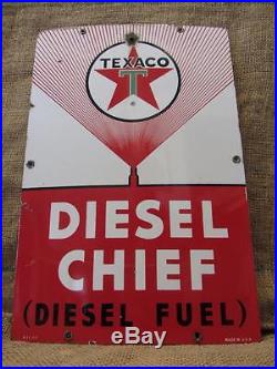 Vintage 1961 Porcelain Texaco Diesel Chief Gas Station Sign Antique Oil 9289