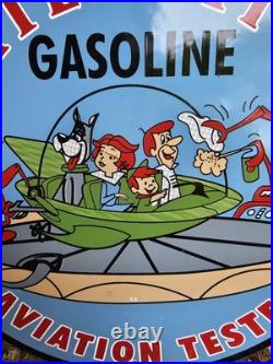 Vintage 1963 Dated Atlantic Gasoline Jetsons 12 Porcelain Sign Car Gas Oil Vintage 1963 Dated Atlantic Gasoline Jetsons 12 Porcelain Sign Car Gas Oil