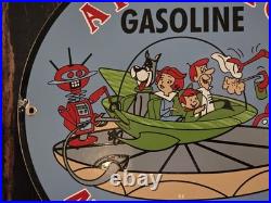 Vintage 1963 Dated Atlantic Gasoline Jetsons 12 Porcelain Sign Car Gas Oil