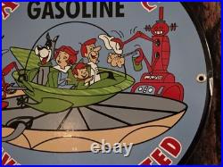 Vintage 1963 Dated Atlantic Gasoline Jetsons 12 Porcelain Sign Car Gas Oil