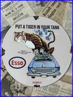 Vintage 1963 Esso Gasoline Oil Gas Station 12 Inch Porcelain Enamel Sign