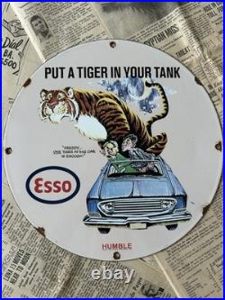 Vintage 1963 Esso Gasoline Oil Gas Station 12 Inch Porcelain Enamel Sign
