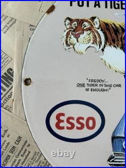 Vintage 1963 Esso Gasoline Oil Gas Station 12 Inch Porcelain Enamel Sign