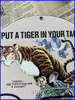 Vintage 1963 Esso Gasoline Oil Gas Station 12 Inch Porcelain Enamel Sign