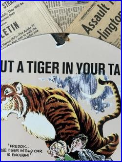 Vintage 1963 Esso Gasoline Oil Gas Station 12 Inch Porcelain Enamel Sign