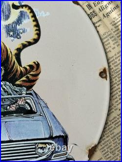 Vintage 1963 Esso Gasoline Oil Gas Station 12 Inch Porcelain Enamel Sign