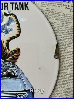 Vintage 1963 Esso Gasoline Oil Gas Station 12 Inch Porcelain Enamel Sign