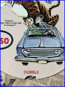 Vintage 1963 Esso Gasoline Oil Gas Station 12 Inch Porcelain Enamel Sign