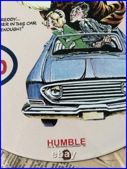 Vintage 1963 Esso Gasoline Oil Gas Station 12 Inch Porcelain Enamel Sign