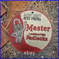 Vintage 1963 Master Padlock Porcelain Gas Oil 4.5 Sign