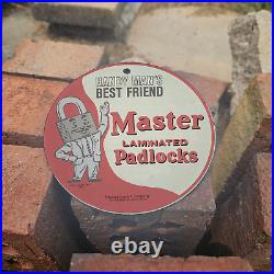 Vintage 1963 Master Padlock Porcelain Gas Oil 4.5 Sign