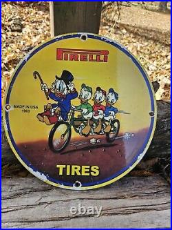 Vintage 1963 Pirelli Tires Porcelain Gas Station Pump Sign 12 X 12