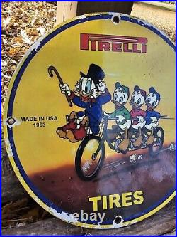 Vintage 1963 Pirelli Tires Porcelain Gas Station Pump Sign 12 X 12