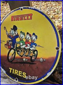 Vintage 1963 Pirelli Tires Porcelain Gas Station Pump Sign 12 X 12